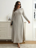 Women Round Neck Long Sleeve Autumn Winter Plus Size Dress