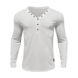 Men's American Solid long-sleeved Casual Basic Button v-neck top