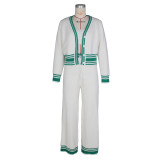 Autumn Winter Striped Knitting Casual Three-Piece Pants Set