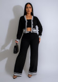 Autumn Winter Striped Knitting Casual Three-Piece Pants Set