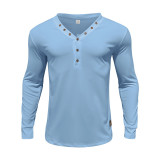 Men's American Solid long-sleeved Casual Basic Button v-neck top