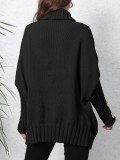 Women Pullover Women Button Knitting Solid Color High Neck Loose Knitted Sweater Tops