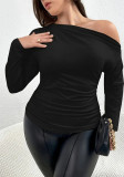 Plus Size Women T-Shirt Autumn Winter Fashion Slash Shoulder Chic Long Sleeve Top