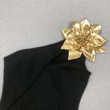 Women Sexy Formal Party One Shoulder Hollow Flower Bandage Dress