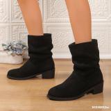 Women Winter Plush Thick Heel Pleated Knight Boots