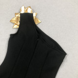 Women Sexy Formal Party One Shoulder Hollow Flower Bandage Dress