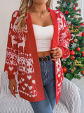 Christmas Women deer pocket long-sleeved sweater jacket