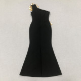 Women Sexy Formal Party One Shoulder Hollow Flower Bandage Dress