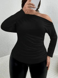 Plus Size Women T-Shirt Autumn Winter Fashion Slash Shoulder Chic Long Sleeve Top