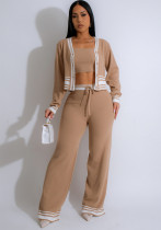 Autumn Winter Striped Knitting Casual Three-Piece Pants Set Autumn Winter Striped Knitting Casual Three-Piece Pants Set