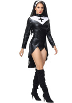 Halloween Pu Leather Punk Nun Costume