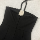 Women Sexy Diamond Halter Neck Slit Bandage Dress