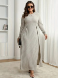 Women Round Neck Long Sleeve Autumn Winter Plus Size Dress