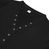 Men's American Solid long-sleeved Casual Basic Button v-neck top