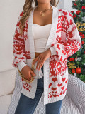 Christmas Women deer pocket long-sleeved sweater jacket