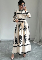 Women Autumn Winter Women Chic Contrast Holidays Print Button Dress