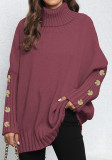 Women Pullover Women Button Knitting Solid Color High Neck Loose Knitted Sweater Tops