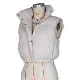 Autumn Fashion Solid Color Stand Collar Sleeveless Zipper Cotton-Padded Vest