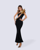 Women Sexy Formal Party One Shoulder Hollow Flower Bandage Dress