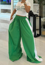 Autumn Winter Fashion Contrast Color Wide-Leg Pants High Waist Casual Lace-Up Straight Trousers Autumn Winter Fashion Contrast Color Wide-Leg Pants High Waist Casual Lace-Up Straight Trousers