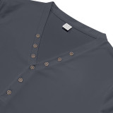 Men's American Solid long-sleeved Casual Basic Button v-neck top