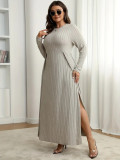 Women Round Neck Long Sleeve Autumn Winter Plus Size Dress