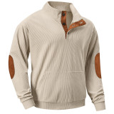 Men's corduroy Casual Stand Collar long-sleeved pocket Hoodies