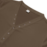 Men's American Solid long-sleeved Casual Basic Button v-neck top