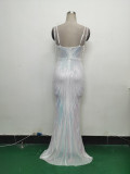 Women Flower Sequin Beaded Formal Party Evening Dress