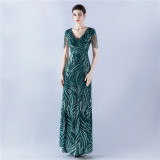 Women Sequin Beaded Evening Dress