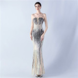 Women Flower Sequin Beaded Formal Party Evening Dress