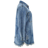 Plus Size Women Tassel Ripped Long Sleeve Dress