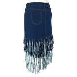 Plus Size Women Patchwork Tassel Skirt