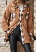 Women Single-breasted Turndown Collar Maxi Plaid Plush Coat Women Single-breasted Turndown Collar Maxi Plaid Plush Coat