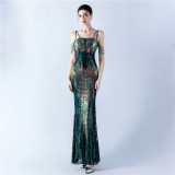 Women Flower Sequin Beaded Formal Party Evening Dress