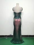 Women Flower Sequin Beaded Formal Party Evening Dress