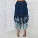 Plus Size Women Patchwork Tassel Skirt