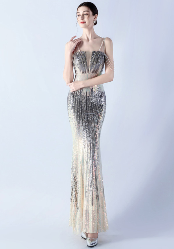 Women Flower Sequin Beaded Formal Party Evening Dress