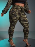 Women Casual Fashion Camouflage Print Plus Size Trousers