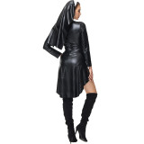 Halloween Pu Leather Punk Nun Costume