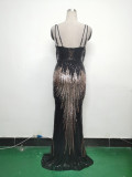 Women Flower Sequin Beaded Formal Party Evening Dress