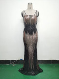 Women Flower Sequin Beaded Formal Party Evening Dress