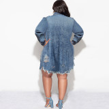 Plus Size Women Tassel Ripped Long Sleeve Dress