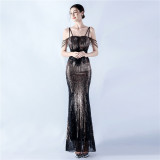 Women Flower Sequin Beaded Formal Party Evening Dress