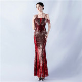 Women Flower Sequin Beaded Formal Party Evening Dress