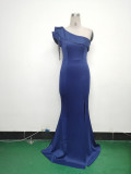 Women Beaded One-shoulder Slash Shoulder Evening Dress