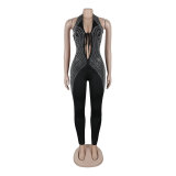 Women Halter Neck Stretchy Backless V-neck Jumpsuit