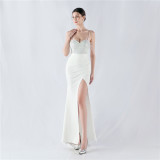 Women Beaded Sexy Suspender Evening Dress