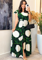 Women Round Neck Printed Short Sleeve Dress