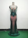 Women Flower Sequin Beaded Formal Party Evening Dress